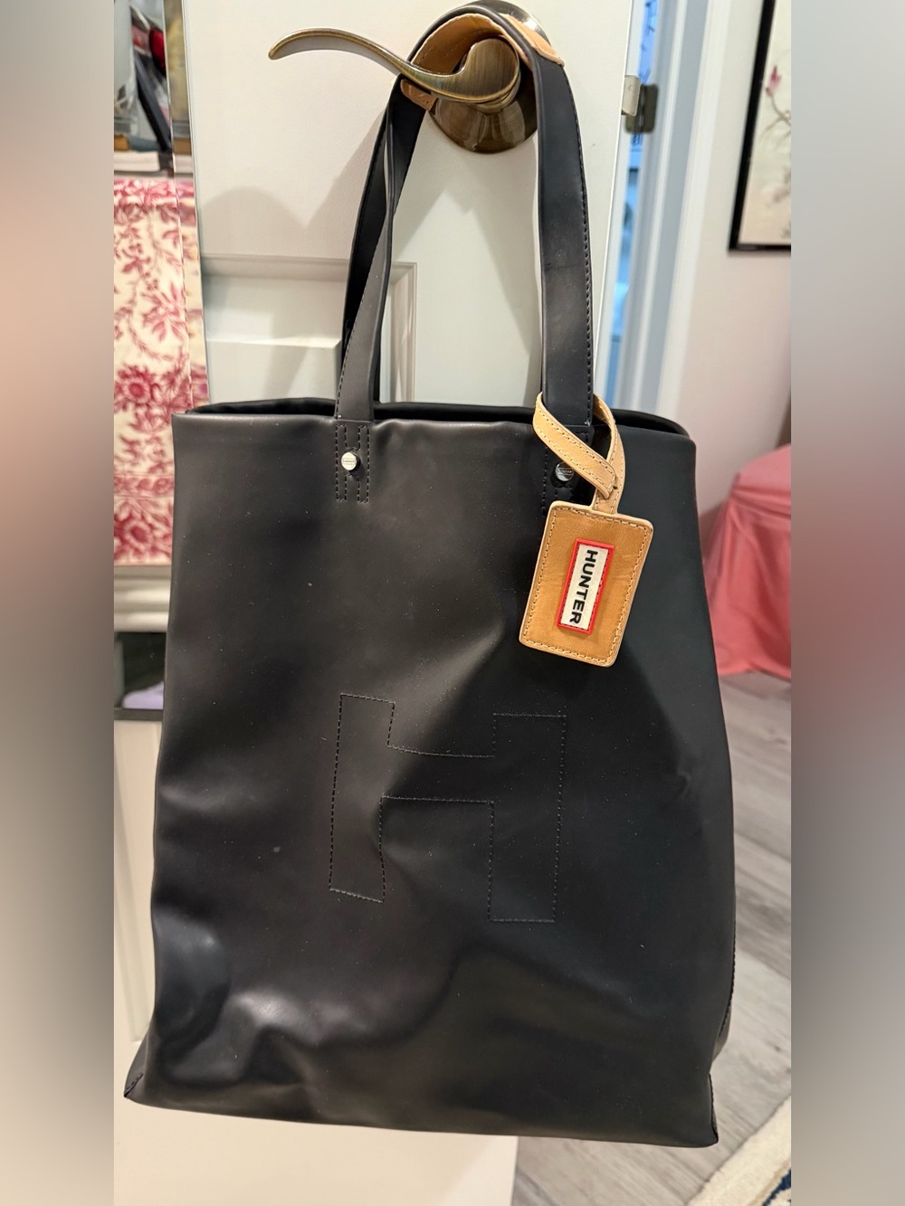 Hunter Black Tote with Tan Leather Accents